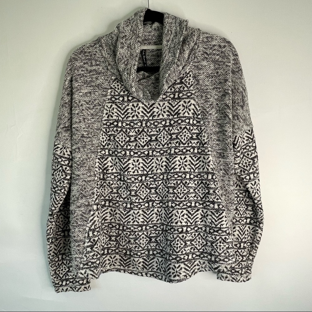 Cozy Black & White Patterned Cowl Neck Sweater